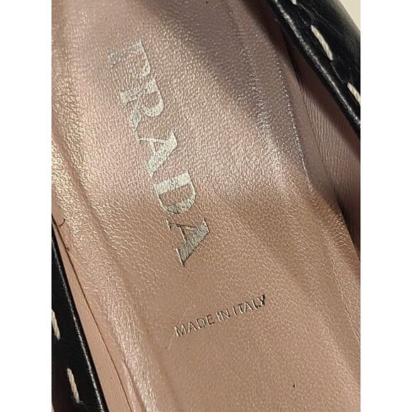 PRADA Ladys Shoes Black Leather Big Stitch Kitten Block Heels Quiet Luxury | 36½ - Picture 10 of 16